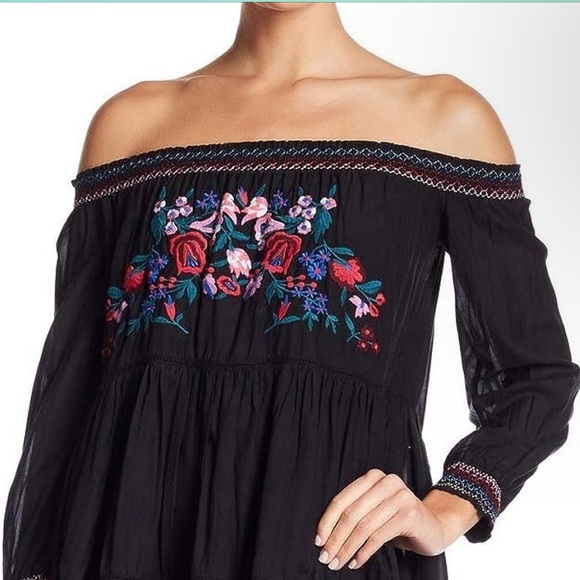 Free People Sunbeams Floral Embroidered Off The Shoulder Mini Dress NWT! Sz S - Picture 6 of 10